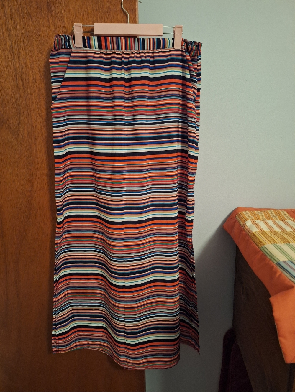 Olive & Oak Striped Multicolor Maxi Skirt Side Zip, Splits On Both Sides Size L